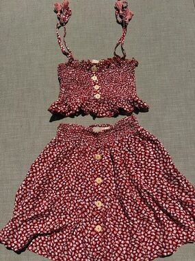 Princess Polly BeachGold Red Smocked Crop Top & Button Skirt Set